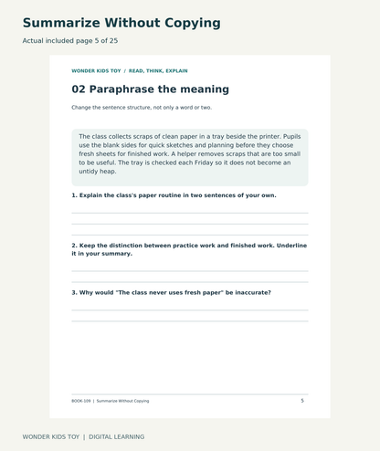 Summarize Without Copying: actual included PDF page 5 of 25, readable interior preview