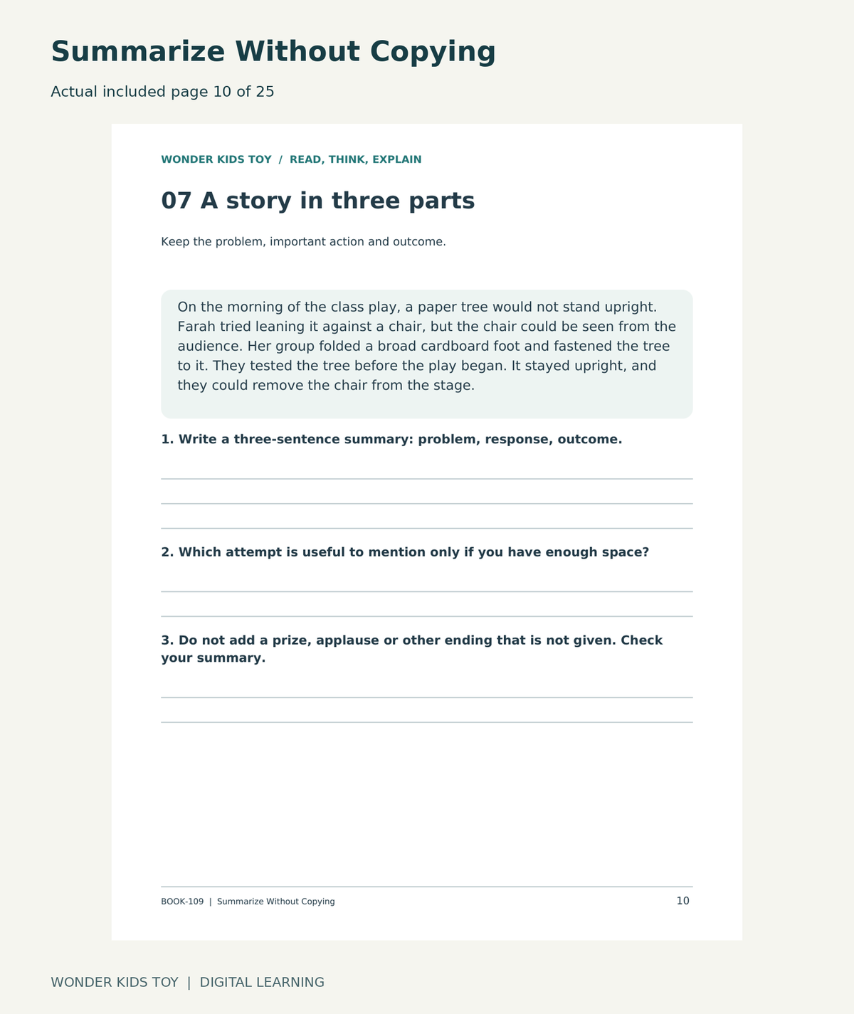 Summarize Without Copying: actual included PDF page 10 of 25, readable interior preview