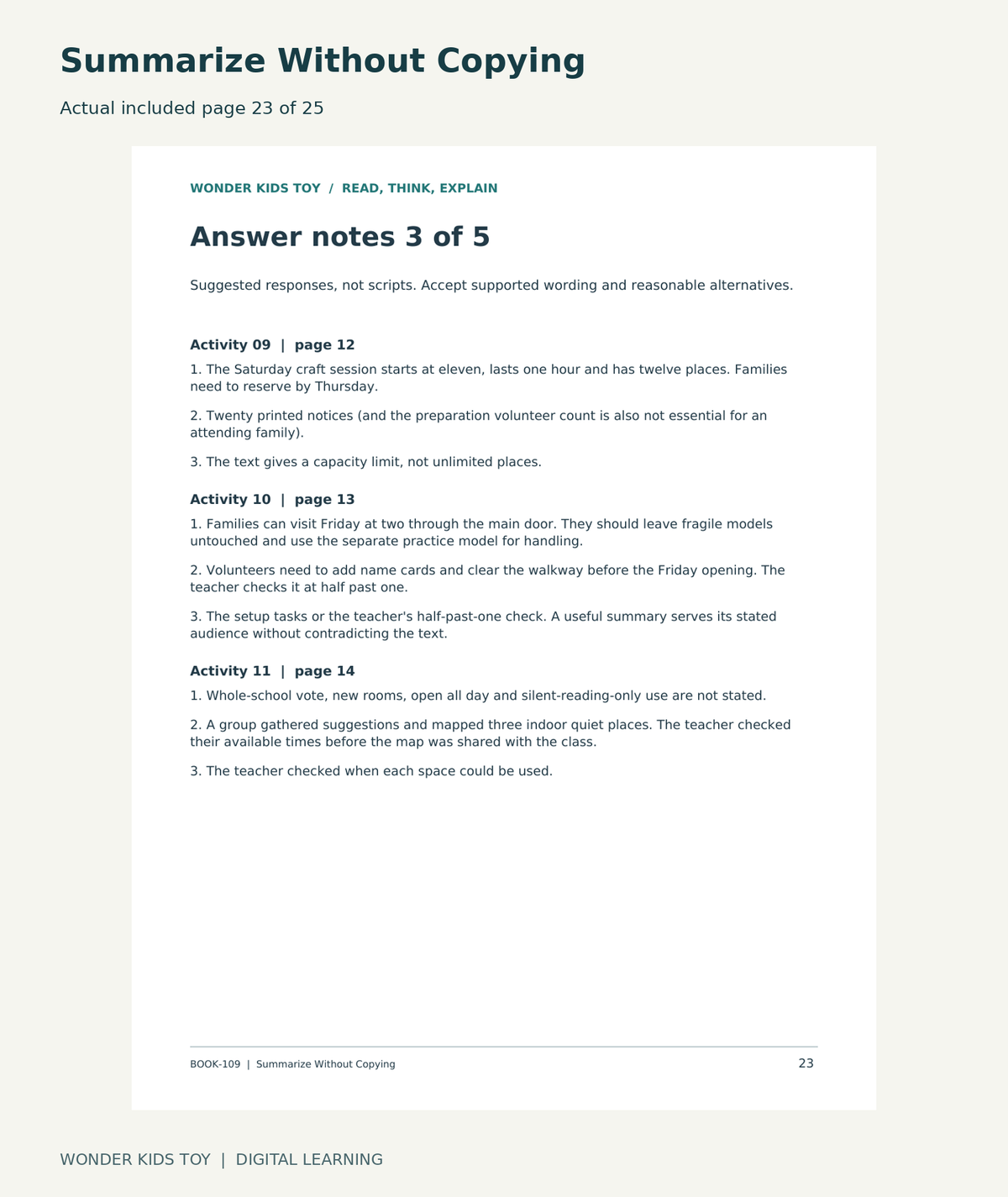 Summarize Without Copying: actual included PDF page 23 of 25, readable interior preview
