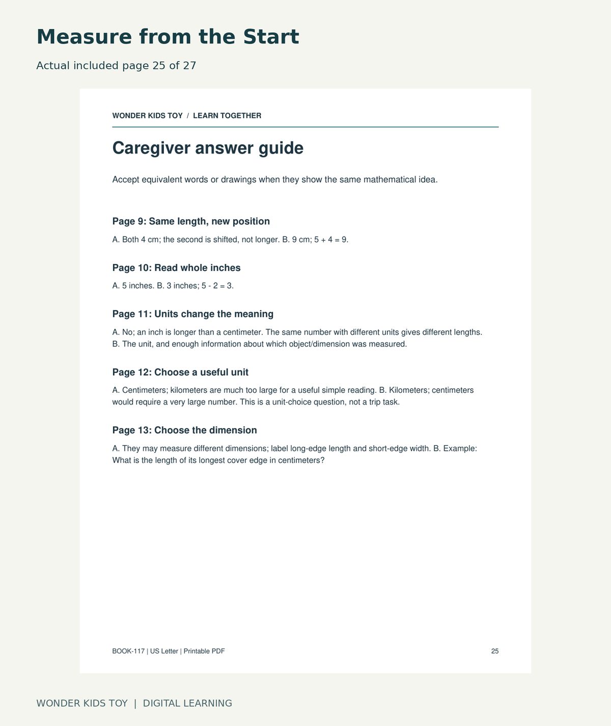 Measure from the Start: actual included PDF page 25 of 27, readable interior preview