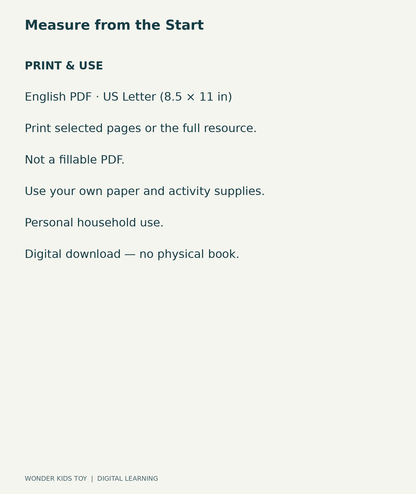Measure from the Start: US Letter English printable PDF, not fillable; own supplies required; personal household use