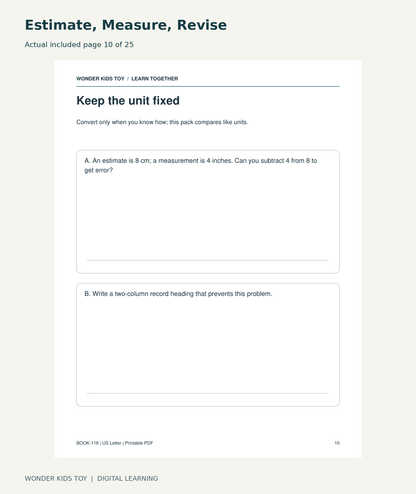 Estimate, Measure, Revise: actual included PDF page 10 of 25, readable interior preview