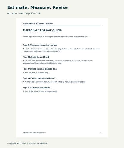 Estimate, Measure, Revise: actual included PDF page 23 of 25, readable interior preview