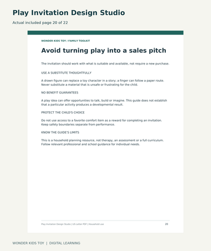 Play Invitation Design Studio: actual included PDF page 20 of 22, readable interior preview