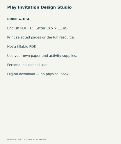 Play Invitation Design Studio: US Letter English printable PDF, not fillable; own supplies required; personal household use