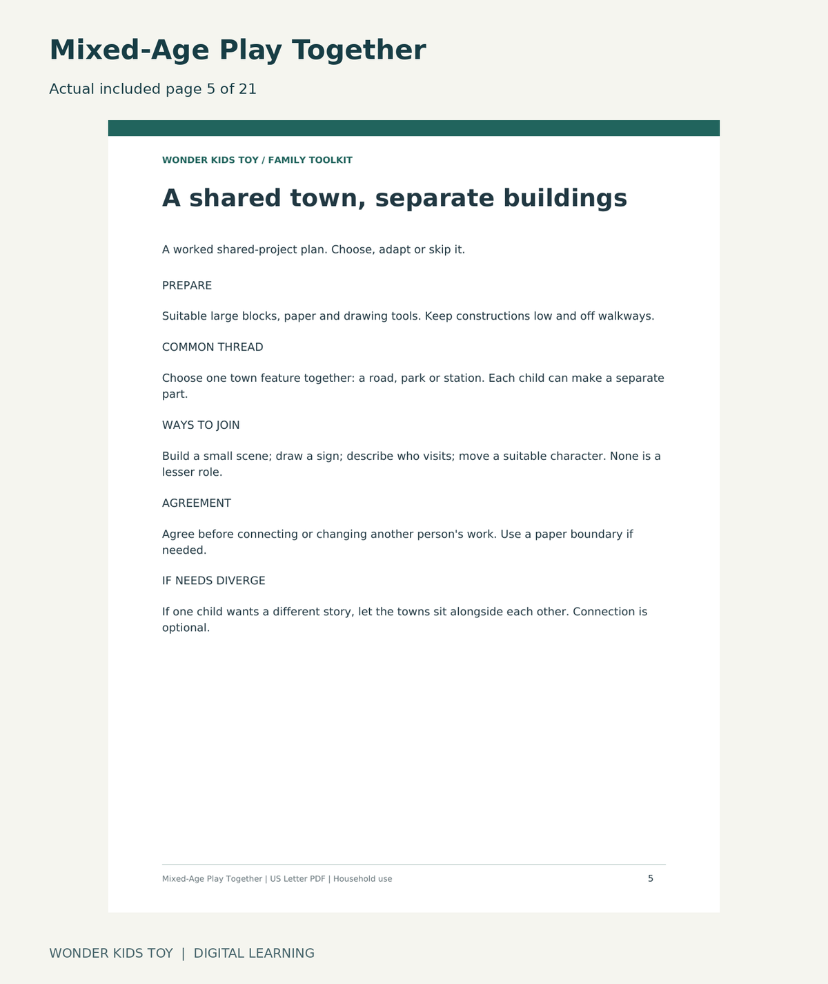 Mixed-Age Play Together: actual included PDF page 5 of 21, readable interior preview