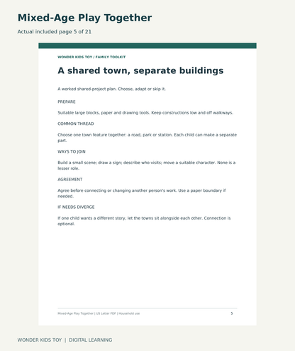 Mixed-Age Play Together: actual included PDF page 5 of 21, readable interior preview