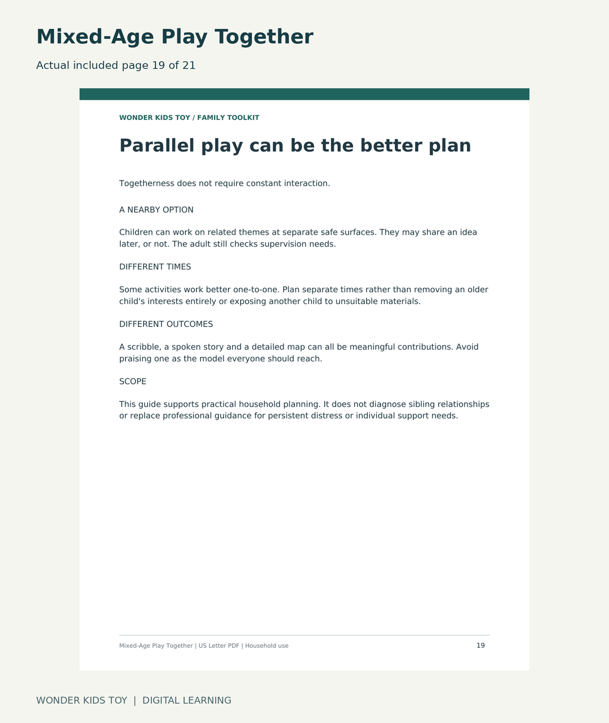 Mixed-Age Play Together: actual included PDF page 19 of 21, readable interior preview