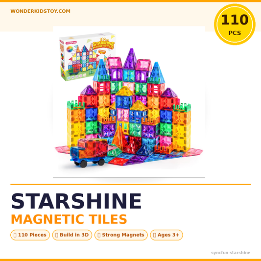 110-Piece Magnetic Tiles Building Set with Vehicle – 3D STEM Toy Ages 3+