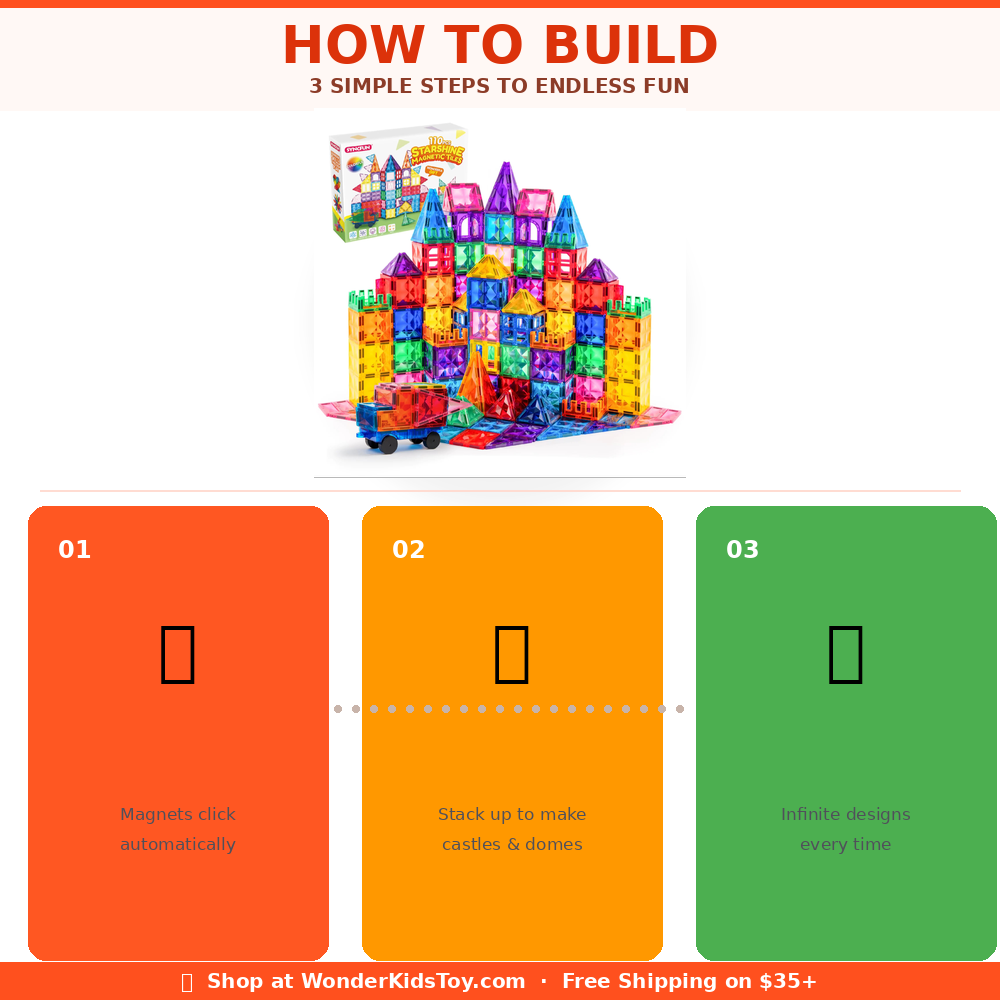 110-Piece Magnetic Tiles Building Set with Vehicle – 3D STEM Toy Ages 3+
