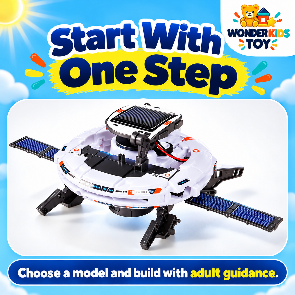 Solar space-station model with a message to build with adult guidance
