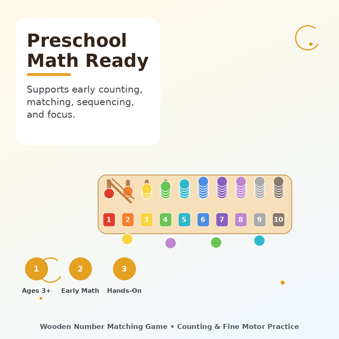 Wooden number matching game for preschool math readiness, counting, matching, sequencing and focus