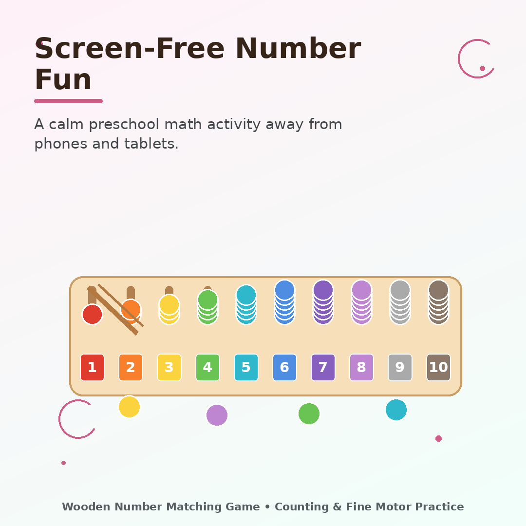 Screen-free wooden number matching game for preschool counting practice away from phones and tablets
